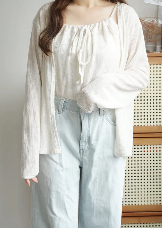 Airy Relaxed Linen Cami & Cardigan 2-Piece Set(Oatmeal)