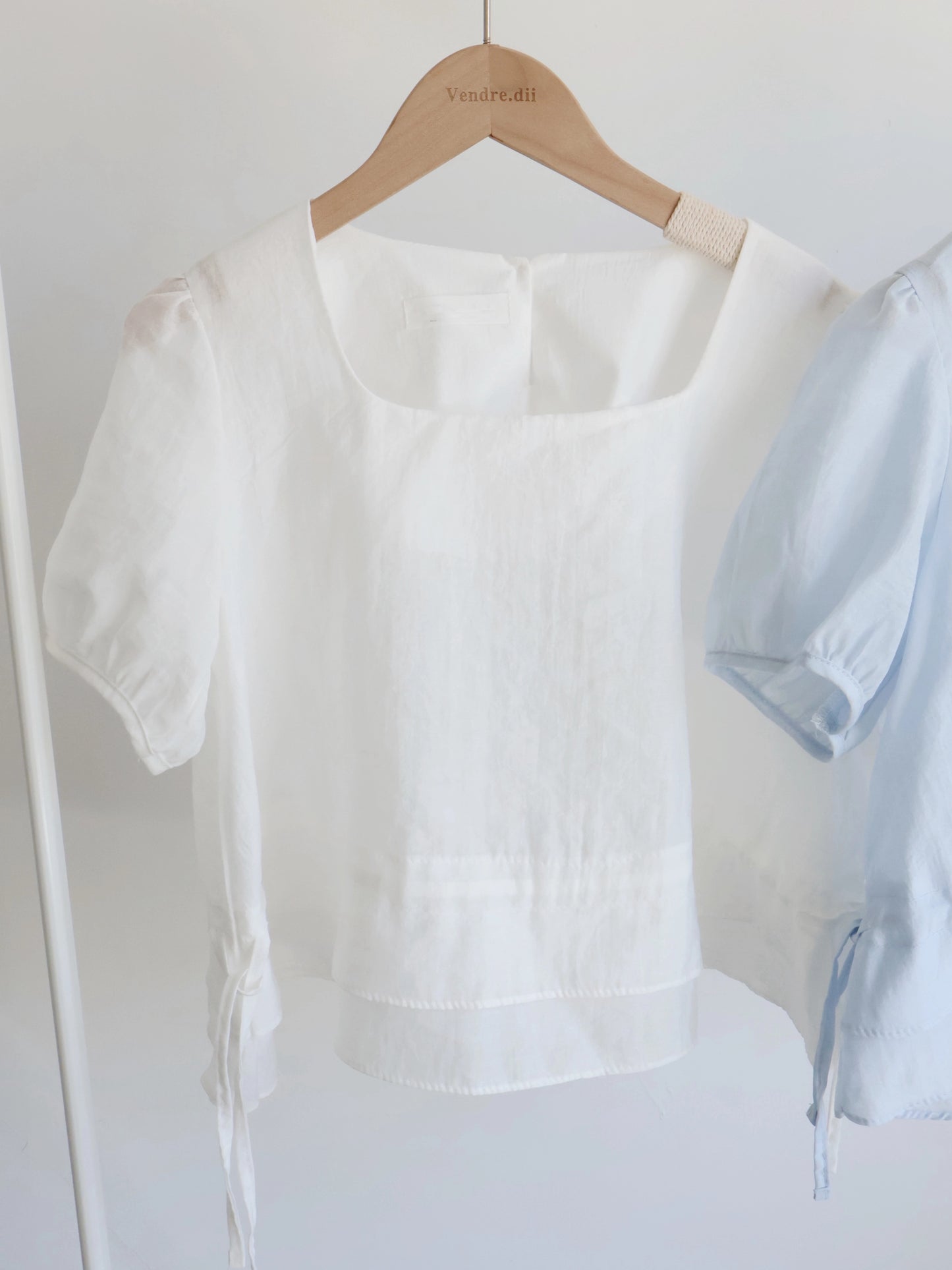 Airy Square-Neck Cinched Chiffon Blouse(Ivory)