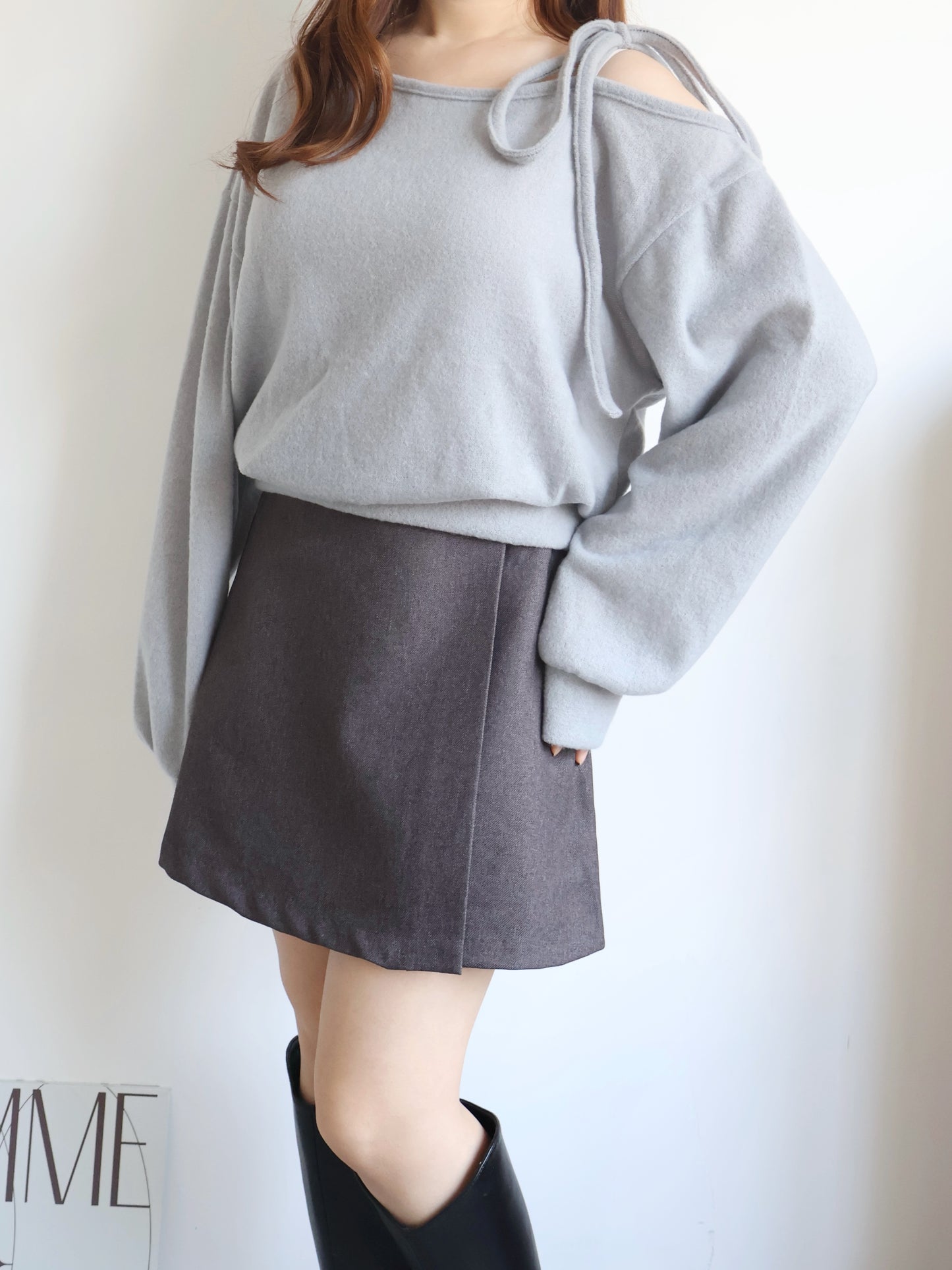 Asymmetric One-Shoulder Fleece Top(Grey)