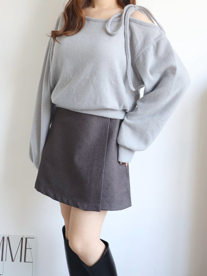 Asymmetric One-Shoulder Fleece Top(Grey)