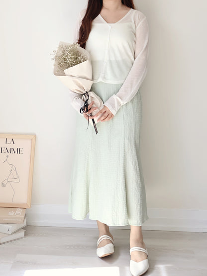 Romantic Sheer Trim Bra Top + Airy Tencel Cardigan Set(Ivory)