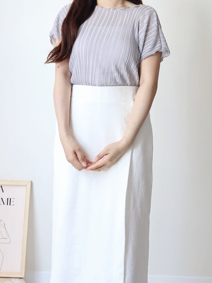 [Wrinkle-Free] Elegant Cool-Touch Vertical Pleat Top(Greyish Blue)