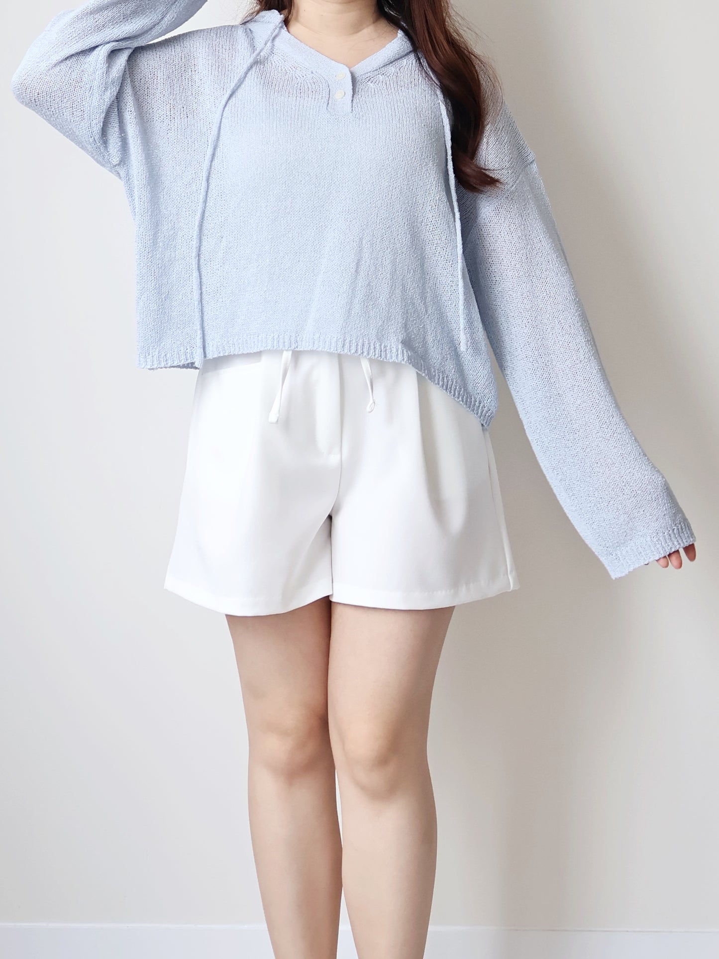 Relaxed 2-Button Hooded UV knit Top(Skyblue)