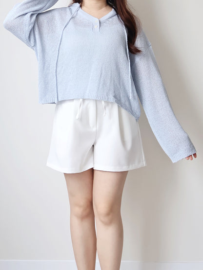 Relaxed 2-Button Hooded UV knit Top(Skyblue)