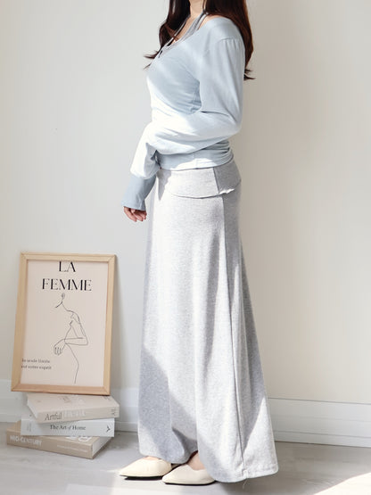 Flattering Tie-Waist Cotton Maxi Skirt(Grey)