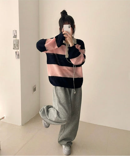 [20% Wool] Preppy Stripe Polo Sweater(5 colors)