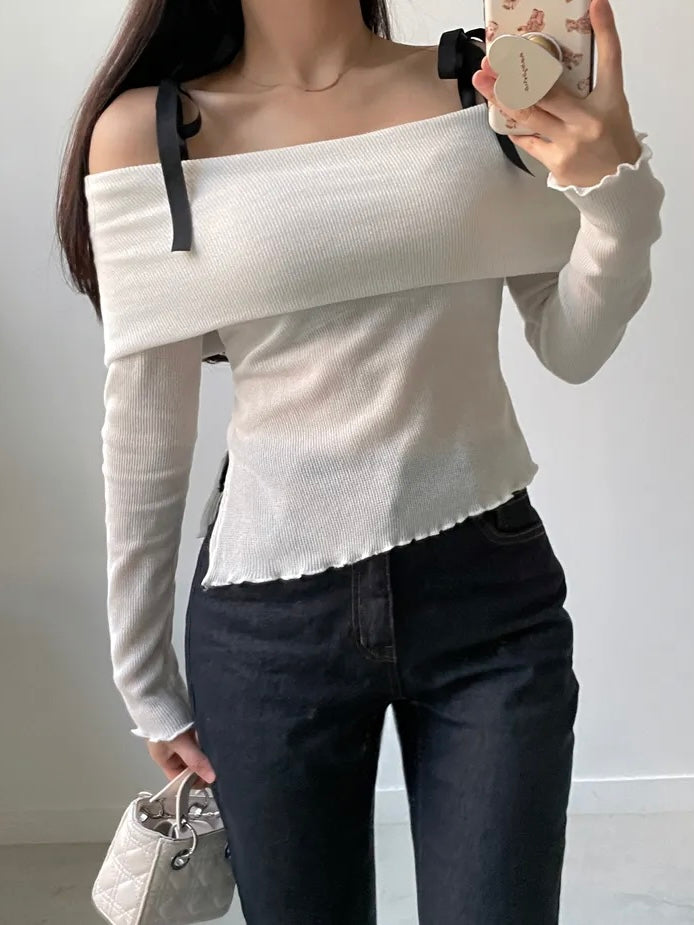 Romantic Bow Collar Off-Shoulder Top(3 colors)