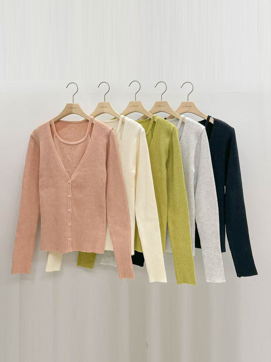 Gentle Faux Layered Knit Vest Cardigan(5 colors)