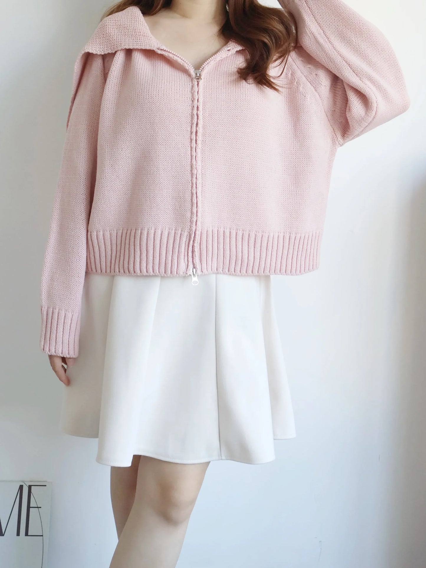 Sailor Collar Zip Cardigan(Pink)