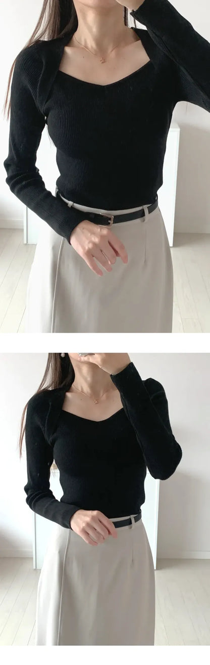 Heart-shaped Neckline Knit Top(5 colors)