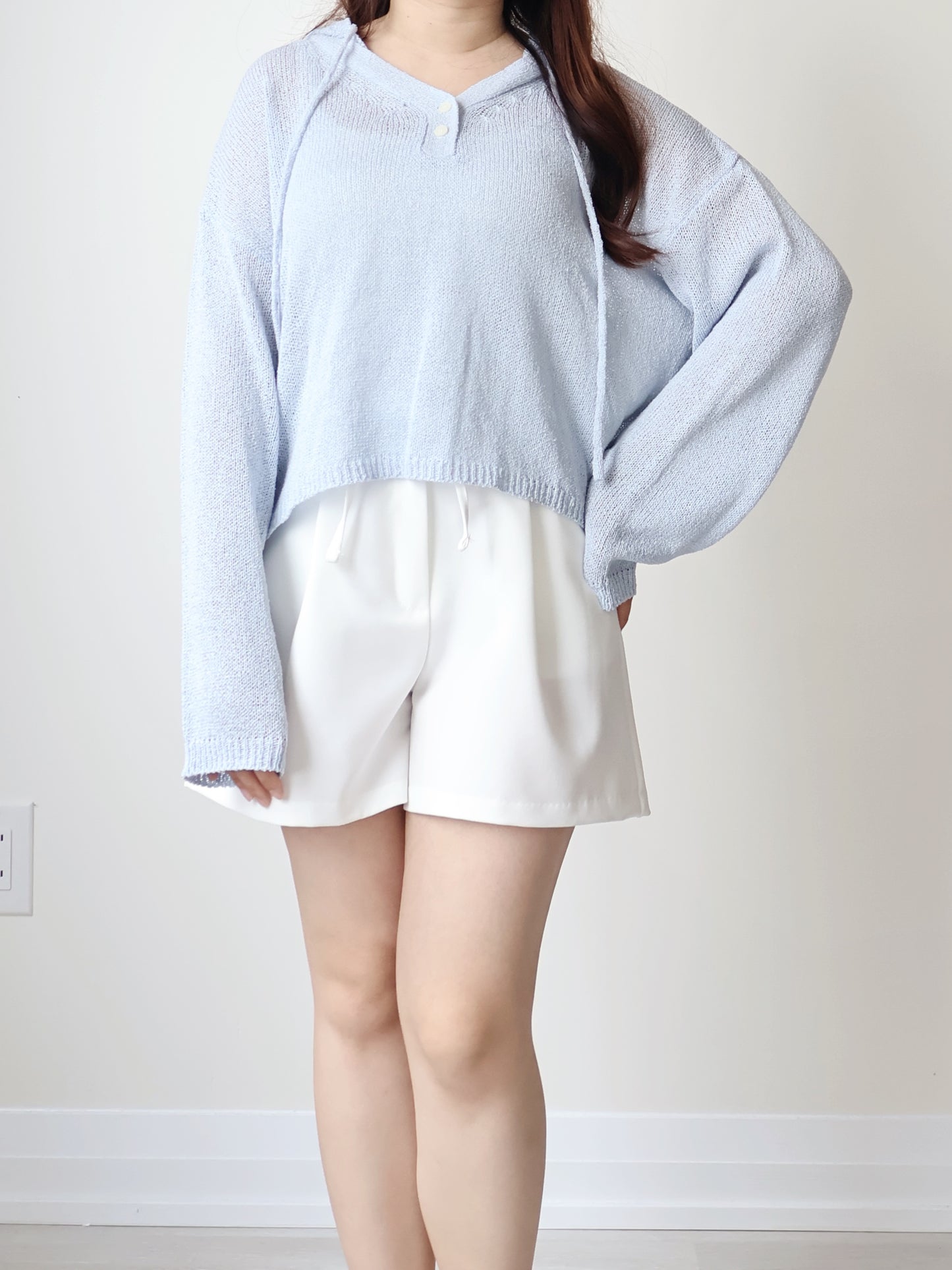 Relaxed 2-Button Hooded UV knit Top(Skyblue)
