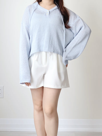 Relaxed 2-Button Hooded UV knit Top(Skyblue)