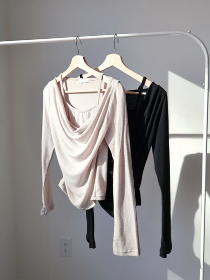 2-Way Silky Smooth Faxu Layered Top(Black)