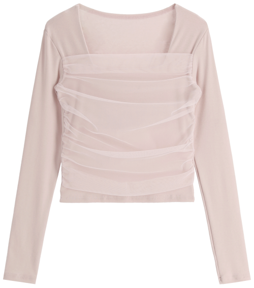Romantic Sheer Square Neck Tee(3 colors)