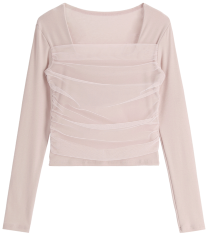 Romantic Sheer Square Neck Tee(3 colors)