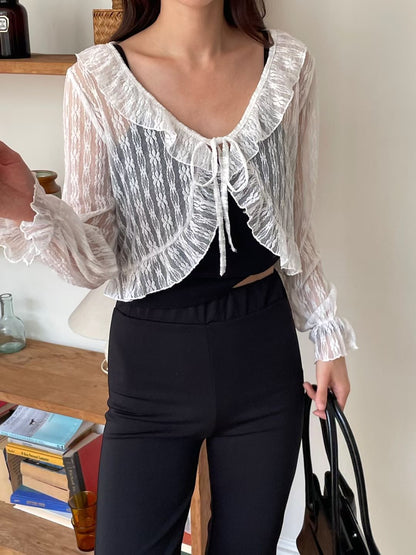 Daisy Ruffled Sheer Bolero Cardigan(2 Colors)