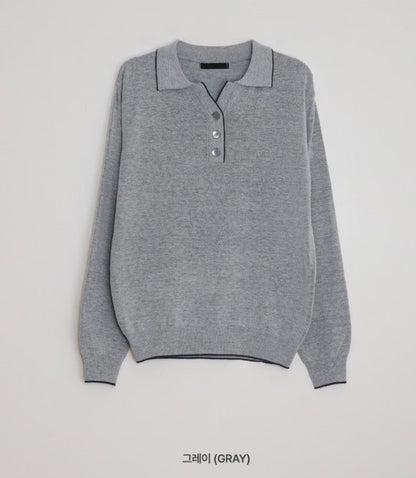 Collared Button-Up Piping Sweater(4 Colors)