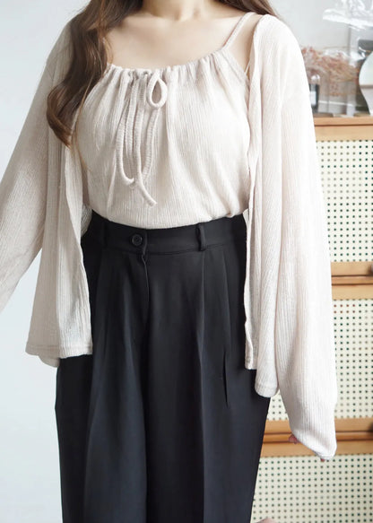 Airy Relaxed Linen Cami & Cardigan 2-Piece Set(Beige)