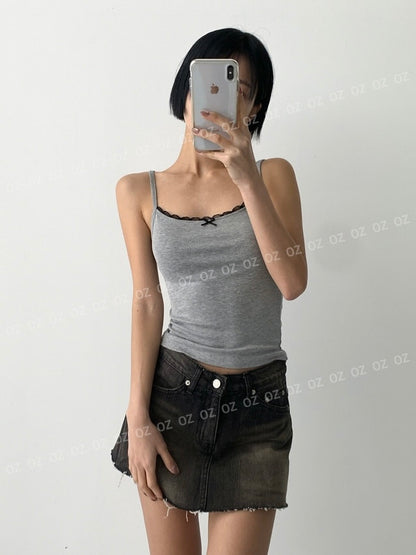 Balletcore Lace Ribbon Slim-Fit Cami(4 Colors)