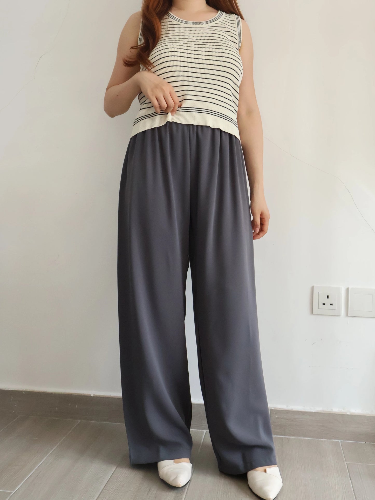 [Wrinkle-Free] -5KG Air-Flow Wide-Straight Slacks(Charcoal)
