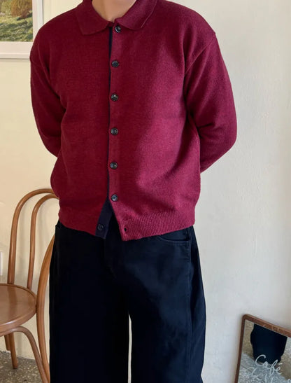 [Female] 5% Wool Color-Block Lapel Cardigan(4 colors)