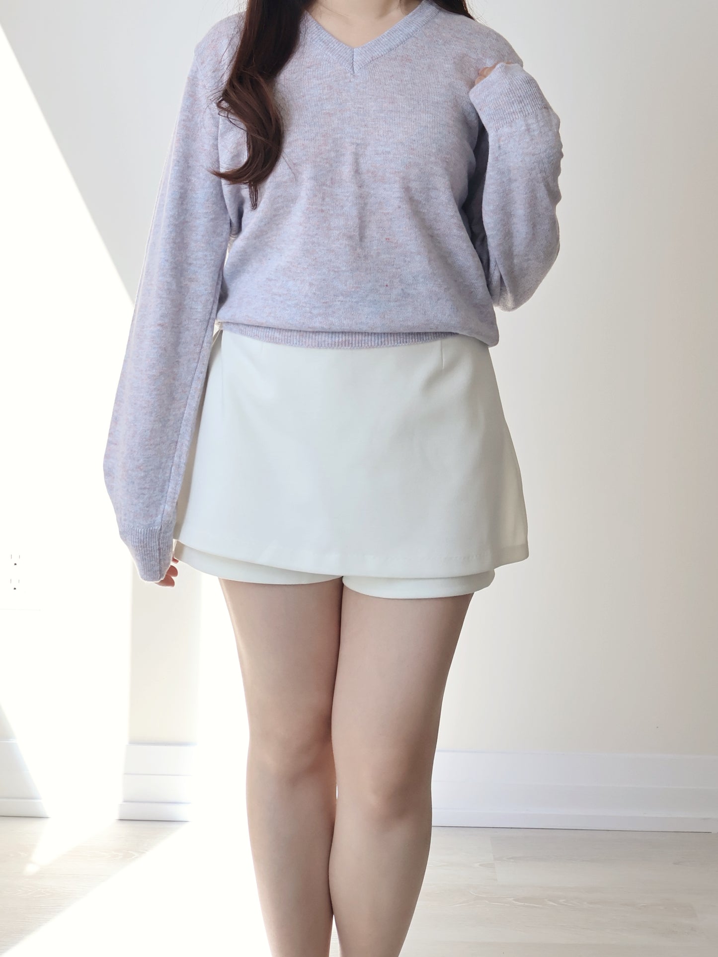 Dreamy V-Neck Heather Sweater(Lavender)