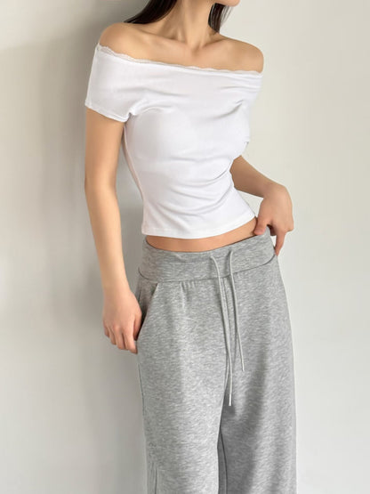 Lace One-Shoulder Cotton Top(4 Colors)