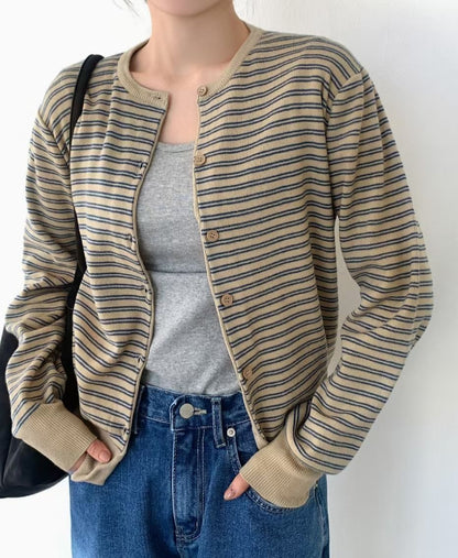Stripe Round Neck Cardigan(4 colors)
