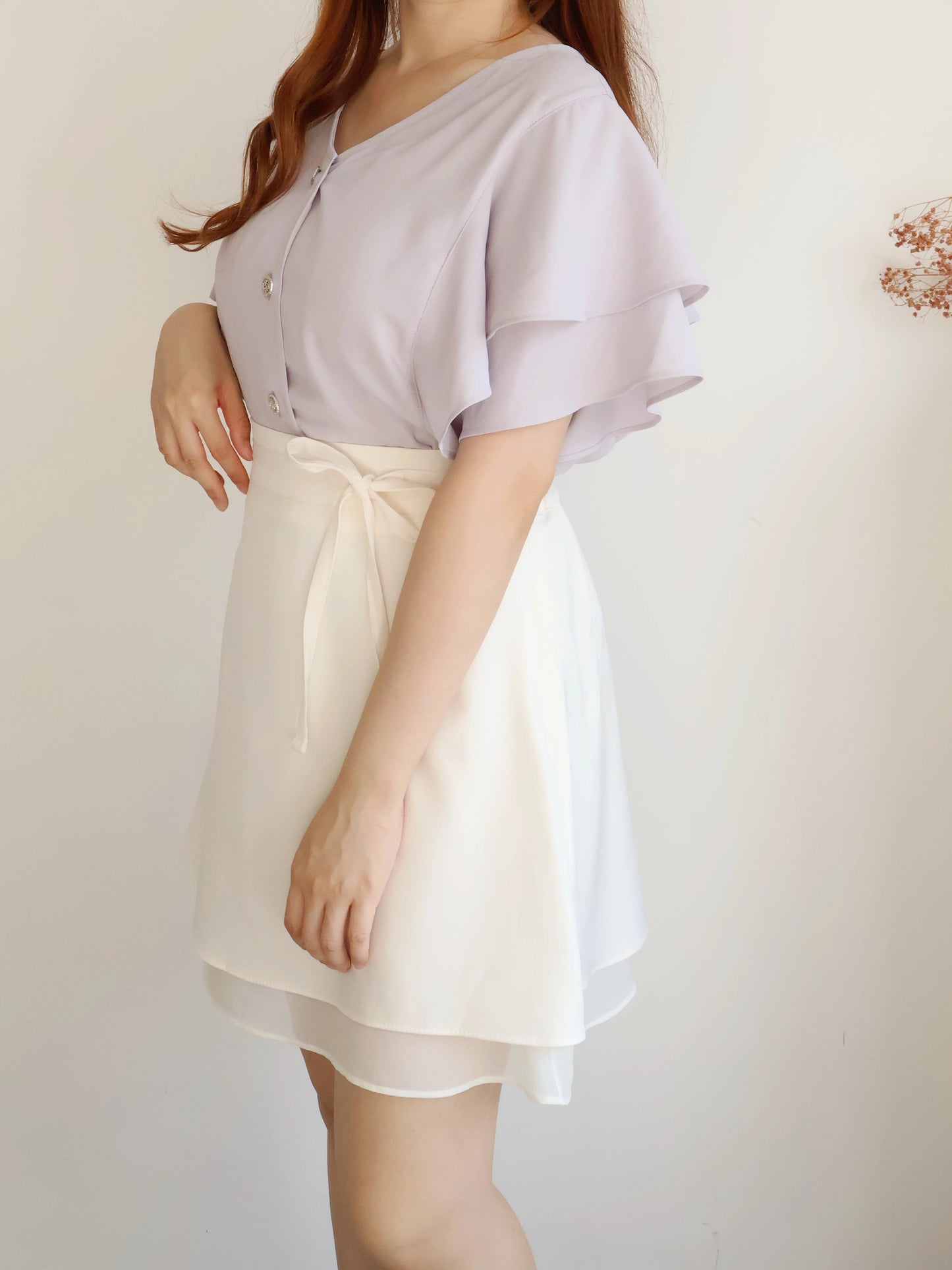 Elegant Ribbon Sheer A-Line Skirt(Ivory)
