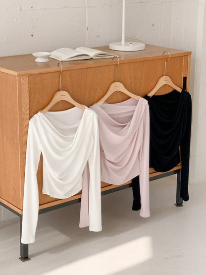 Ethereal Cowl Neck Sheer Tee(3 Colors)