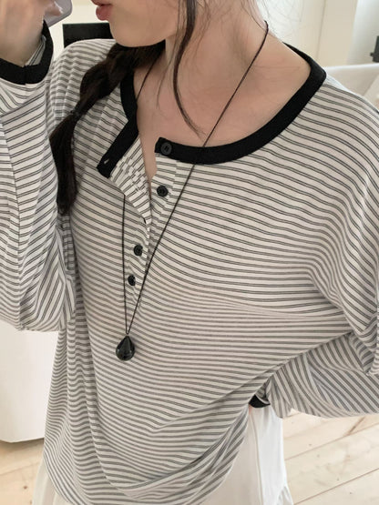 Henley Striped Top(3 colors)