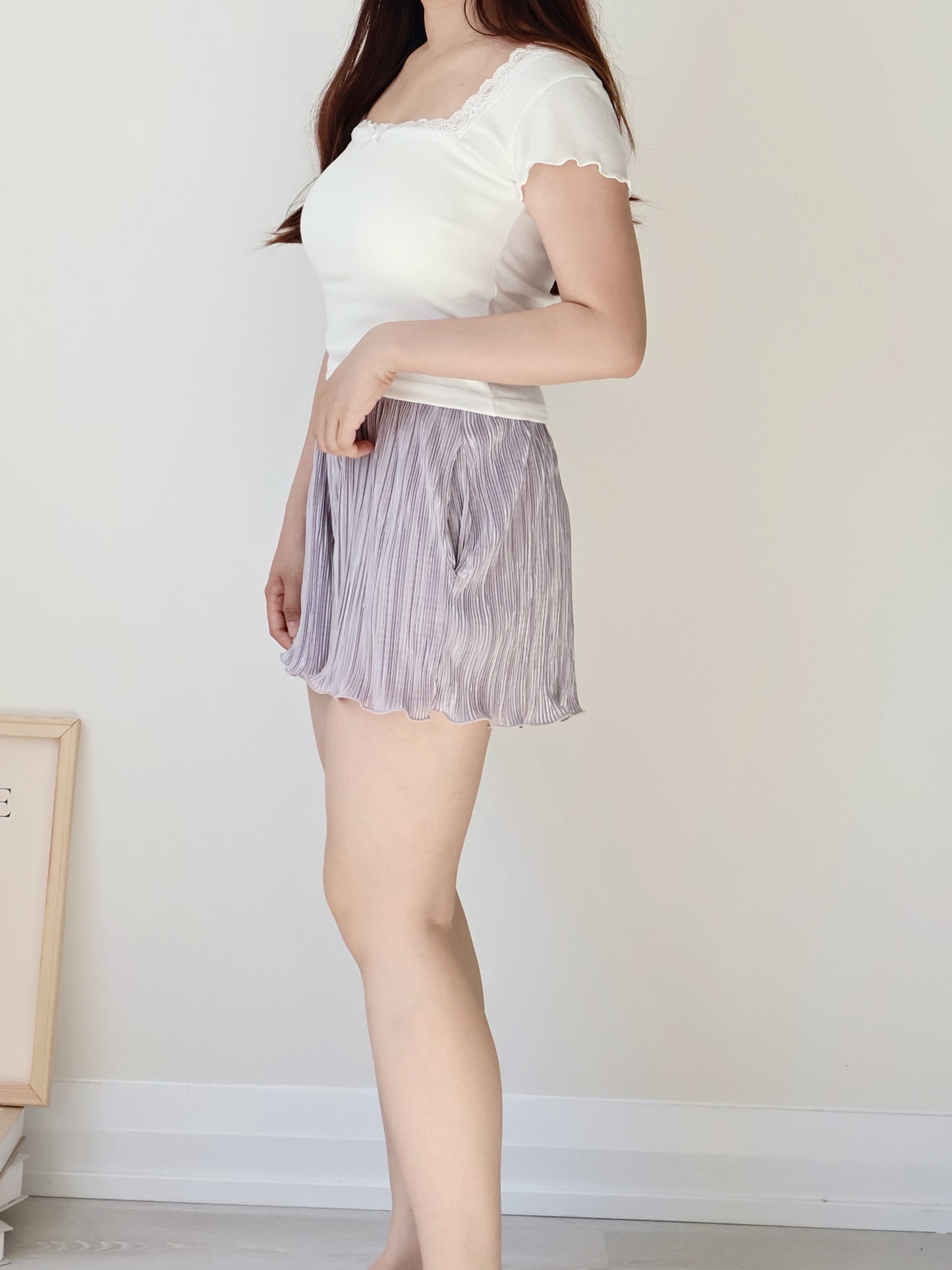 [Wrinkle-Free] Glossy Pleated Pocket Shorts(Grey)