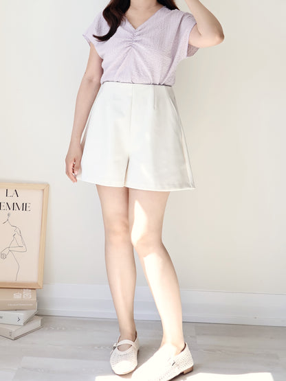 [Wrinkle-Free] V-Neck Waffle Arm-Concealing Top(Lavender)