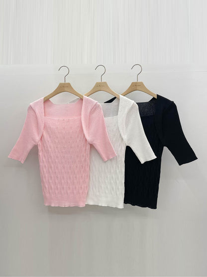 Structured Shoulder Half-Sleeve Knit Top(3 colors)