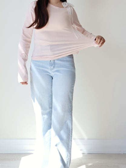 Dreamy Lace Cooling Modal One-Shoulder Top(Baby pink)