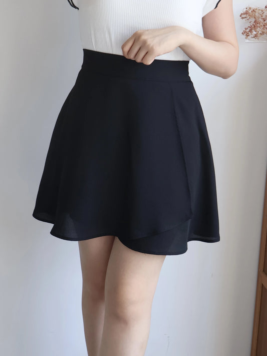 Lightweight Tulip Wrap Chiffon A-Line Mini Skirt(Black)