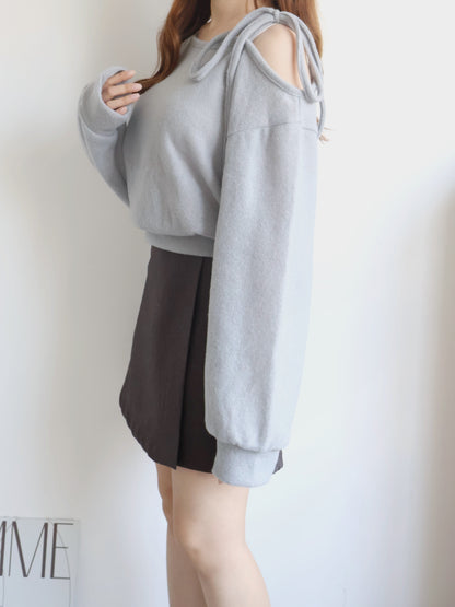 Asymmetric One-Shoulder Fleece Top(Grey)