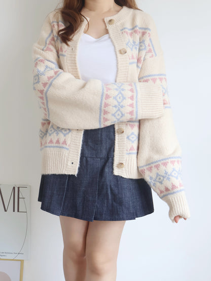Jacquard Nordic Overfit Cardigan(Beige)
