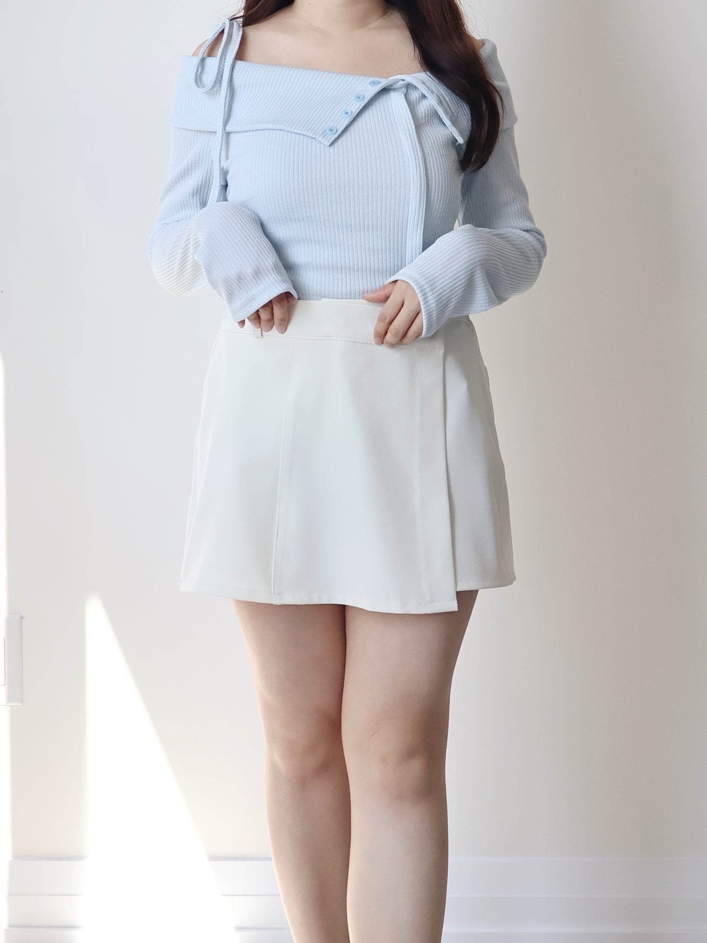 Date Night Pick🎀 Romantic Ribbon Collar Off-Shoulder Top(Skyblue)