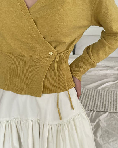 Elegant Draped V-Neck Waist-Defined Sweater(5 colors)