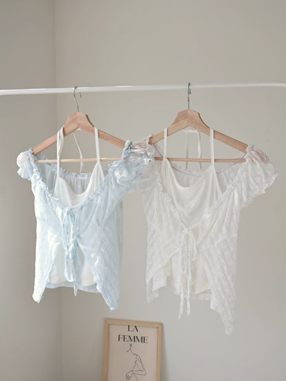 French Daisy Lace Layered Tie-Front Top(Ivory)