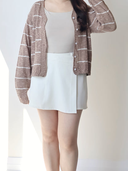 Minimalist Striped Snowy Yarn Cardigan(Brown)