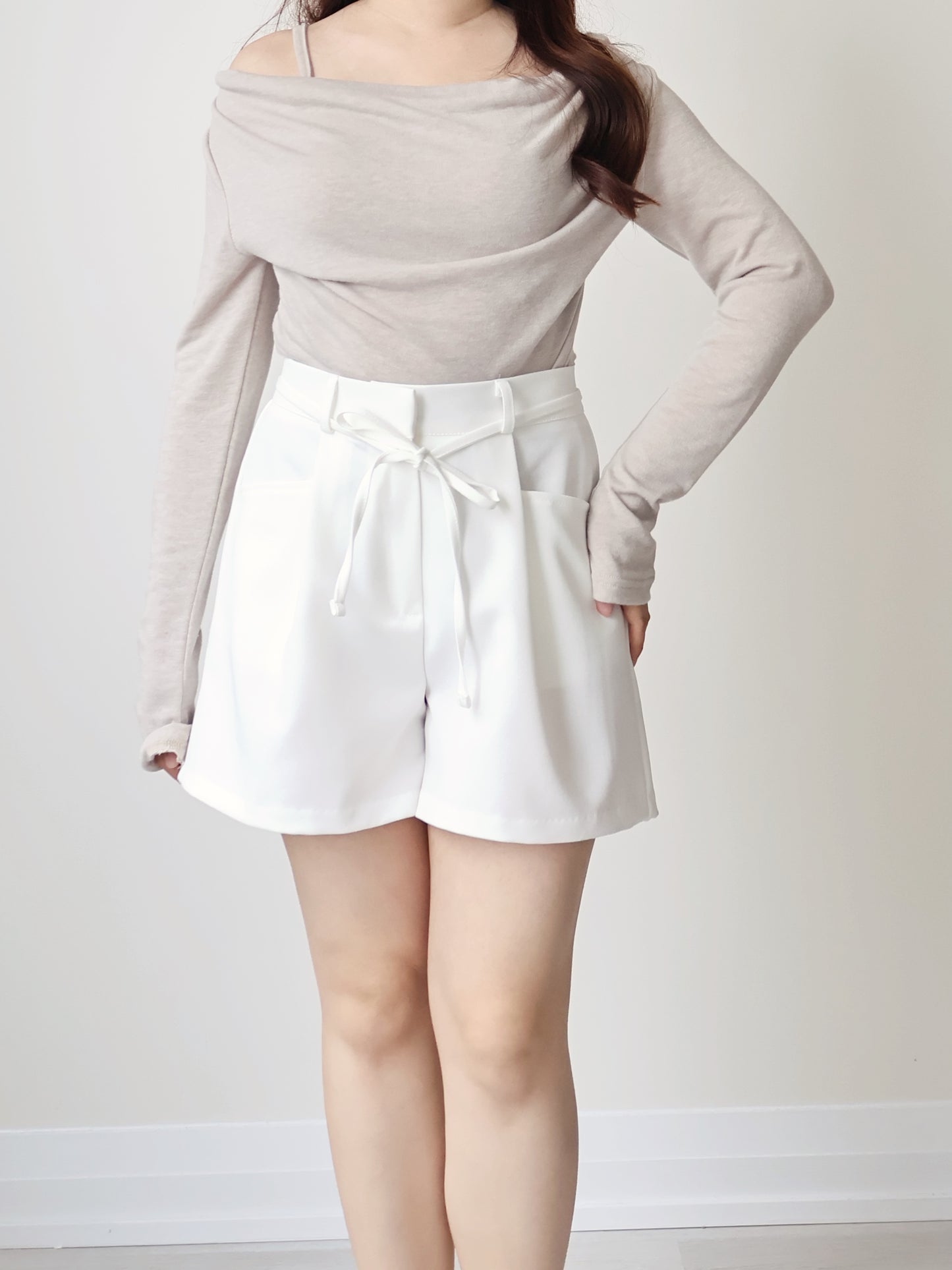 2-Way Silky Smooth Faxu Layered Top(Beige)