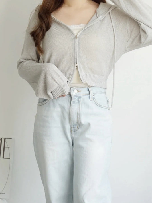 [3-WAYS] Sporty Hooded Zip Knit Cardigan(Grey)