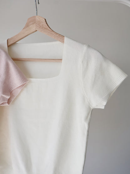 Cozy Marshmallow Square-Neck Knit Top(Ivory)