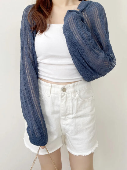 Minimalist Arm-Slimming Bolero Open Front Cardigan(Navy)