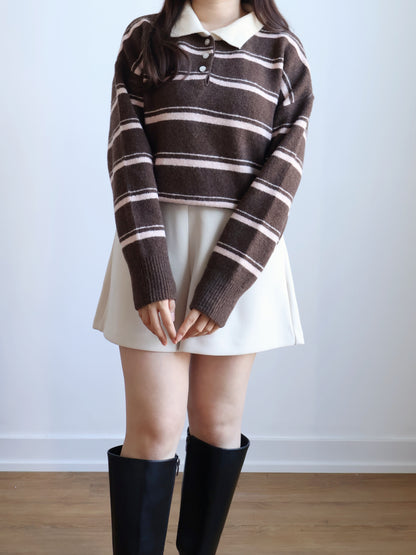 Teddy Collar Striped Sweater