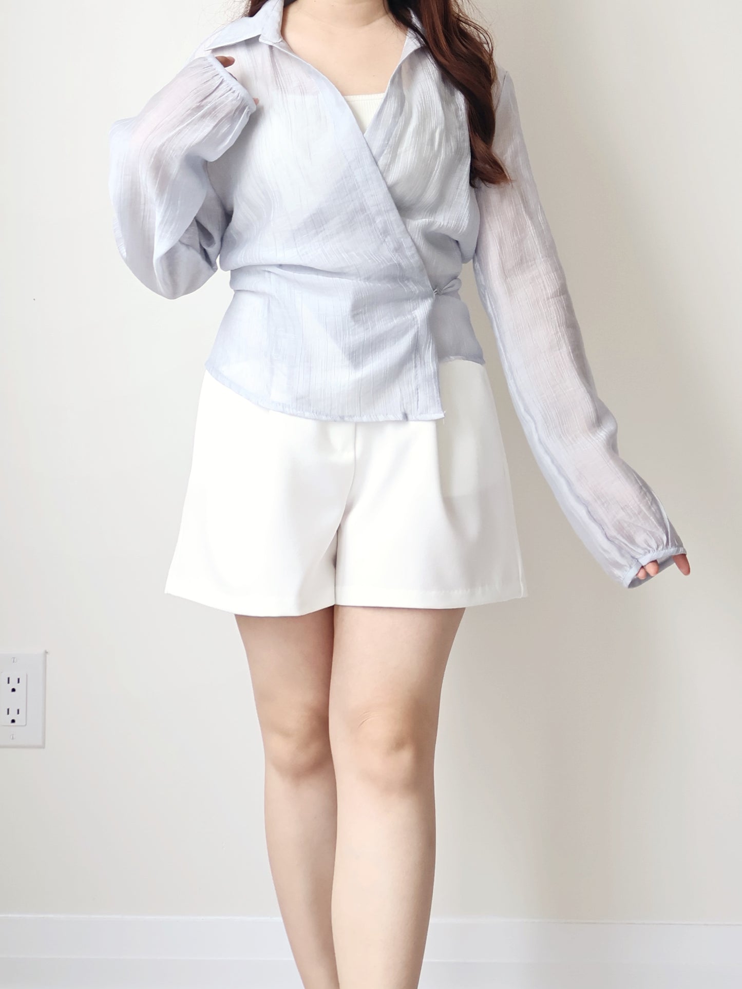 [Wrinkle-Free] French Wrap Misty Sheer Blouse(2 colors)