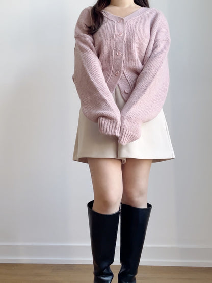 [10% WOOL] V-neck Warm Knit Cardigan (Pinkish purple)