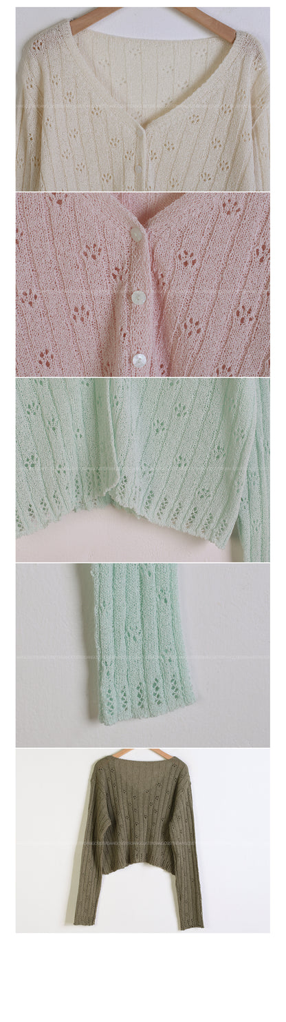 Macaron Pointelle Knit Cardigan(6 colors)